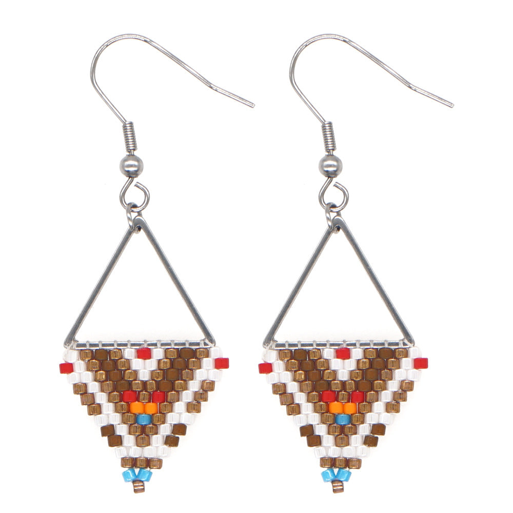 Bohemian Retro Ethnic Miyuki Rice Bead Triangle Earrings