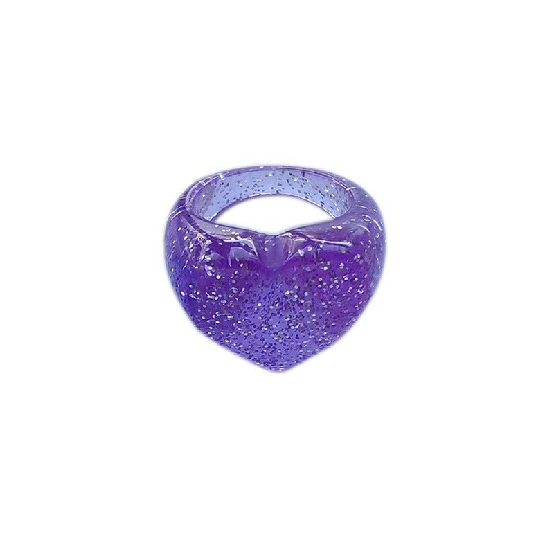 European And American Acrylic Resin Moire Rice Bead Mixed Color Heart Tail Ring Cross-border