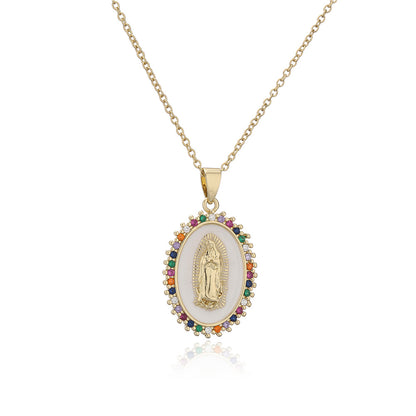 New Copper-plated 18k Gold Dripping Oil Zircon Virgin Mary Pendent Necklace Wholesale