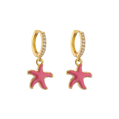 Retro Micro-inlaid Zircon Oil Drop Color Heart Starfish Lightning Earrings