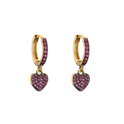 Fashion Micro-inlaid Zircon Colored Diamonds Two-tone Electroplating Heart-shaped Earrings