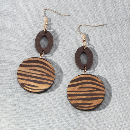 Geometric Wood No Inlaid Earrings