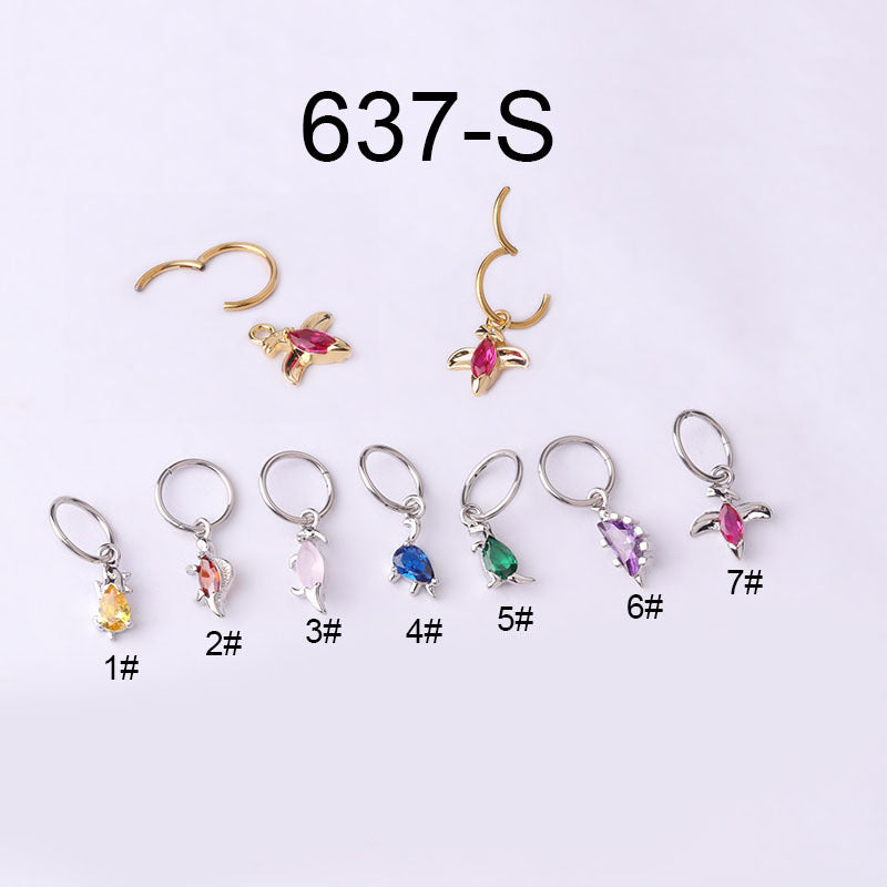 Stainless Steel Closed Ring Colorful Zircon Dinosaur Ear Bone Ring