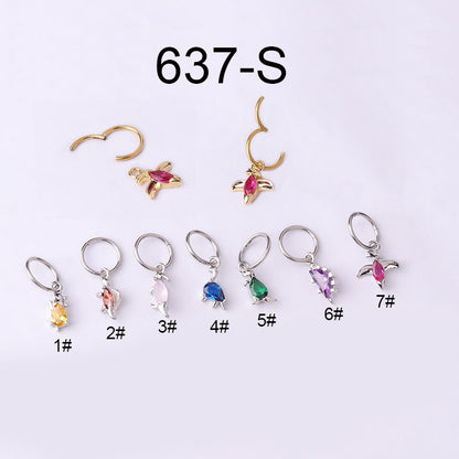 Stainless Steel Closed Ring Colorful Zircon Dinosaur Ear Bone Ring