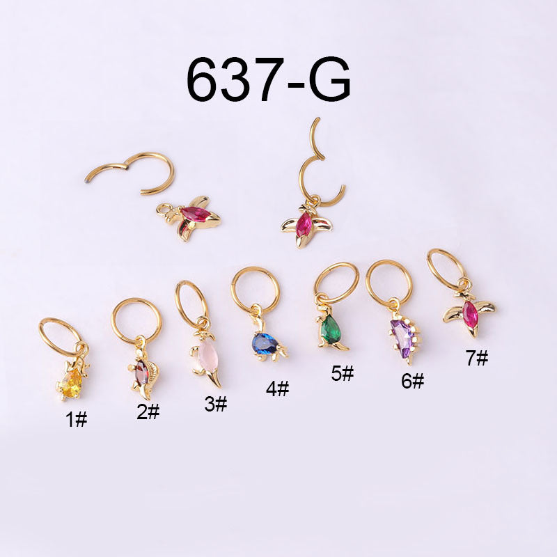 Stainless Steel Closed Ring Colorful Zircon Dinosaur Ear Bone Ring