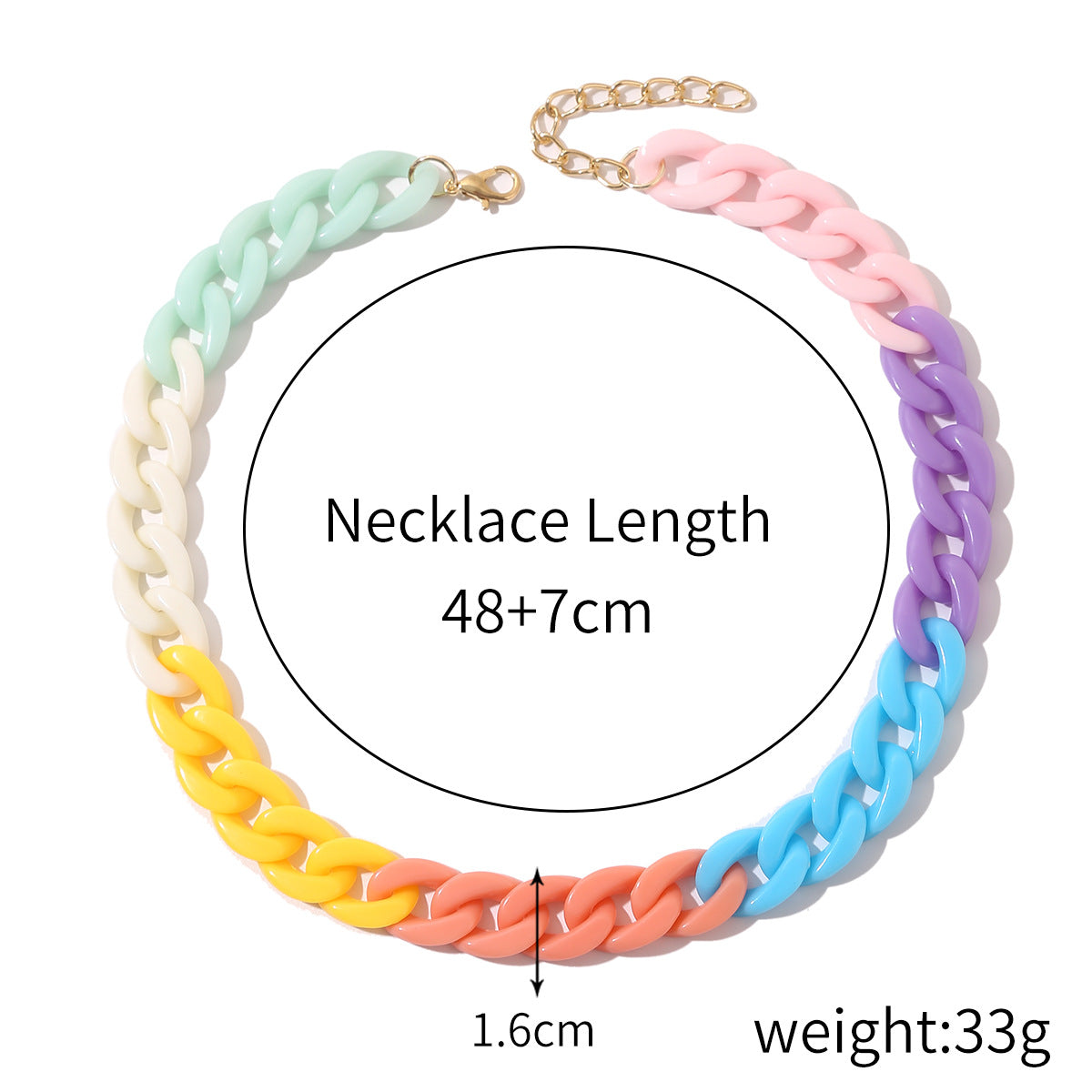 Fashion Multicolor Acrylic Necklace Non-fading Rock Punk Thick Chain Necklace