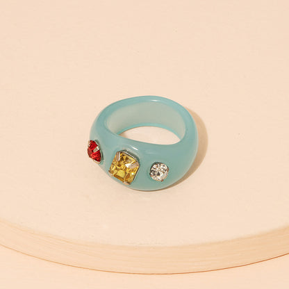 Vintage Acrylic Design Sense Beaded Flower Resin Ring Set