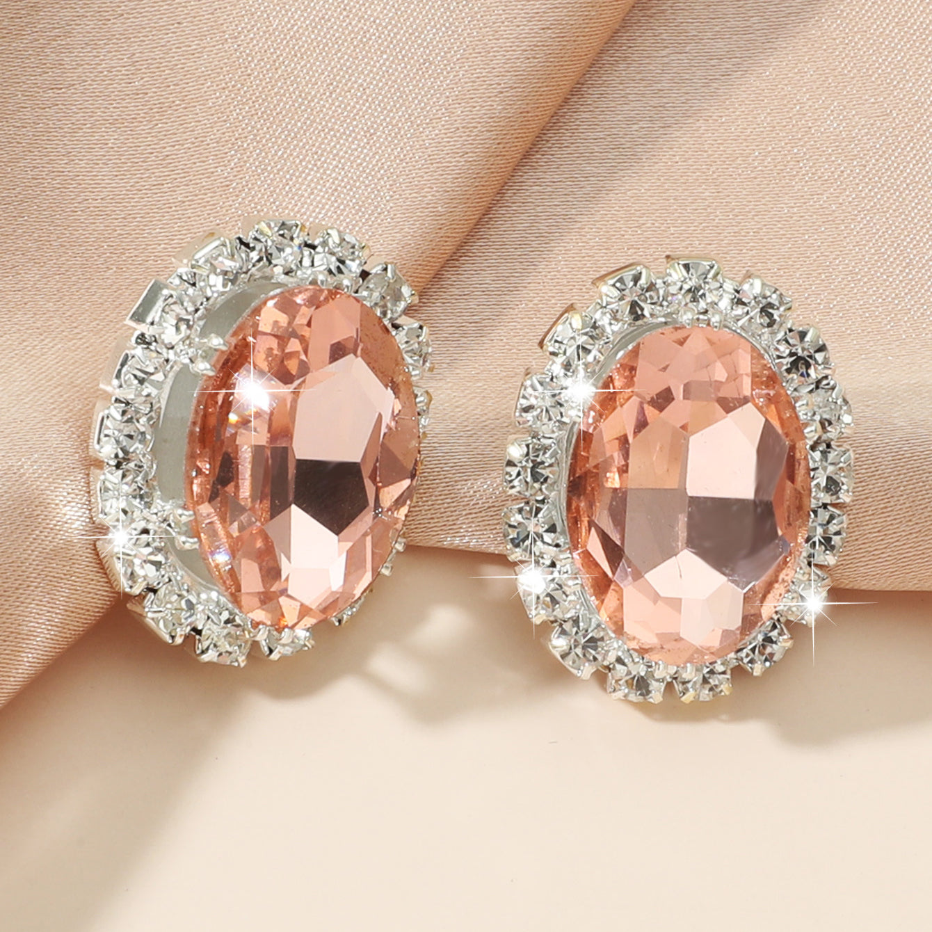 Women's Rhinestone Inlaid Pink Gem Stud Earrings