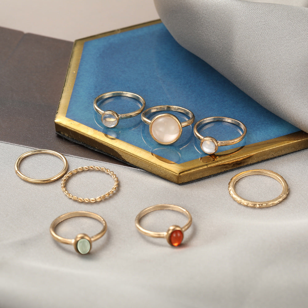 Wholesale Jewelry Inlaid Rhinestone Ring Combination 7 Piece Set Gooddiy