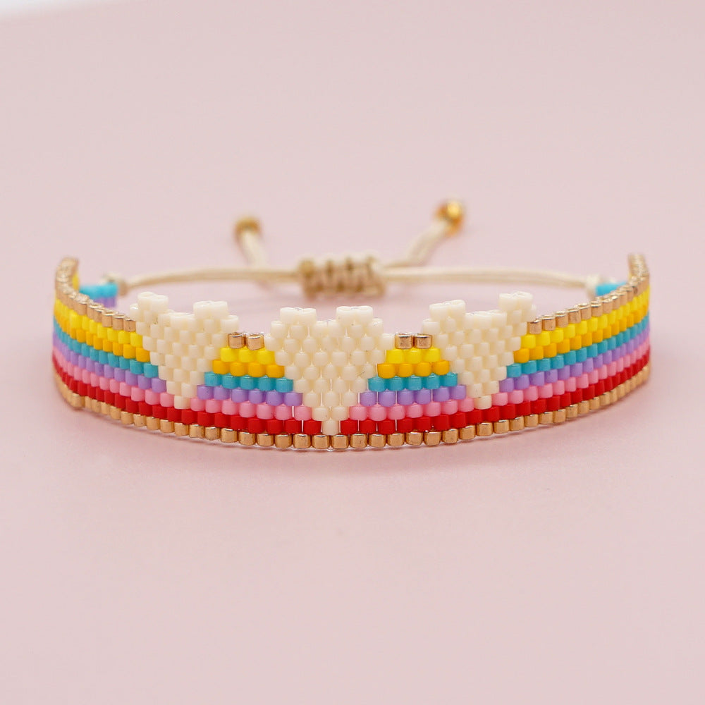 New Beads Woven Rainbow Heart Simple Stacking Bracelet