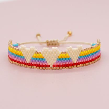 New Beads Woven Rainbow Heart Simple Stacking Bracelet