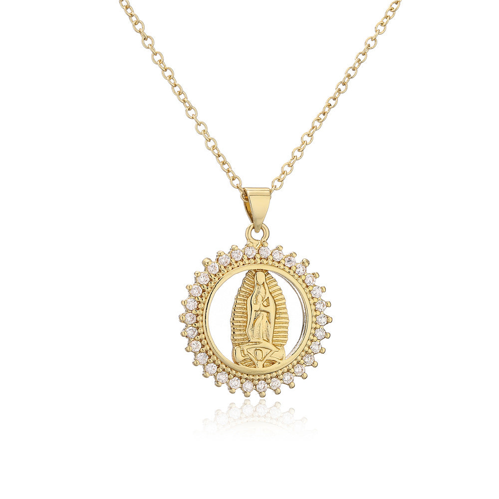 Classic Design Copper Micro-Inlaid Zircon Religious Jewelry New Virgin Mary Necklace