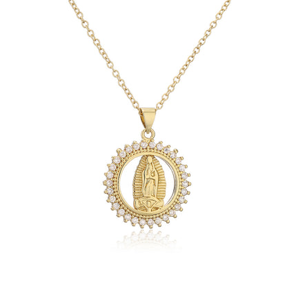 Classic Design Copper Micro-Inlaid Zircon Religious Jewelry New Virgin Mary Necklace