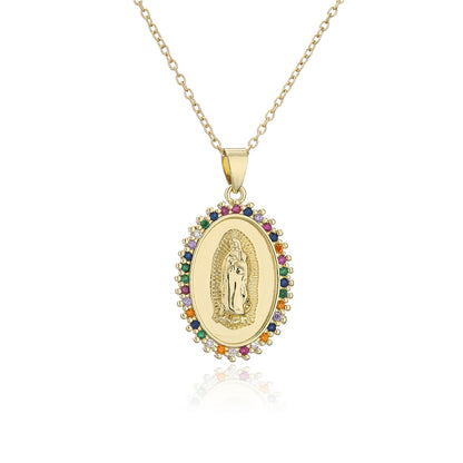 Copper Micro-inlaid Zircon Religious Jewelry Golden Necklace Maria Pendant