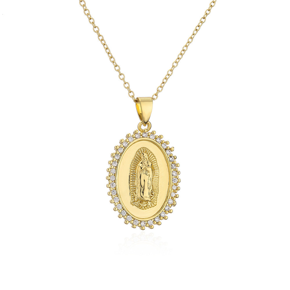 Copper Micro-inlaid Zircon Religious Jewelry Golden Necklace Maria Pendant