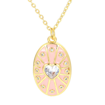 Cross-border Jewelry Dripping Oil Heart  Pendant Clavicle Chain Geometric Color Necklace