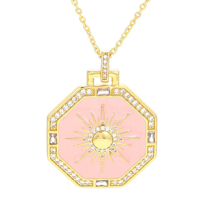 European And American Color Dripping Oil Zircon Pendant Necklace Fashion Eight-pointed Star Clavicle Chain