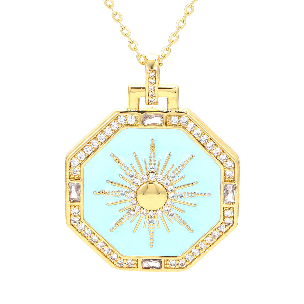 European And American Color Dripping Oil Zircon Pendant Necklace Fashion Eight-pointed Star Clavicle Chain