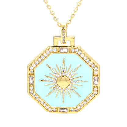 European And American Color Dripping Oil Zircon Pendant Necklace Fashion Eight-pointed Star Clavicle Chain