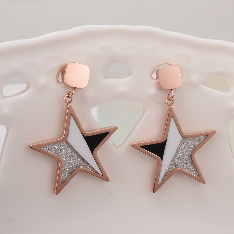 Personality Rose Gold Five-pointed Star Short Pendant Titanium Steel Earrings