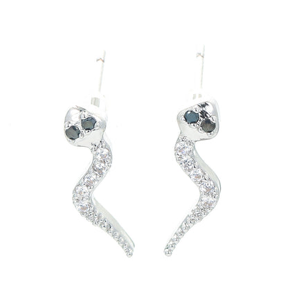 European And American Creative Snake-shaped Micro-inlaid Zircon Copper Earrings Wholesale