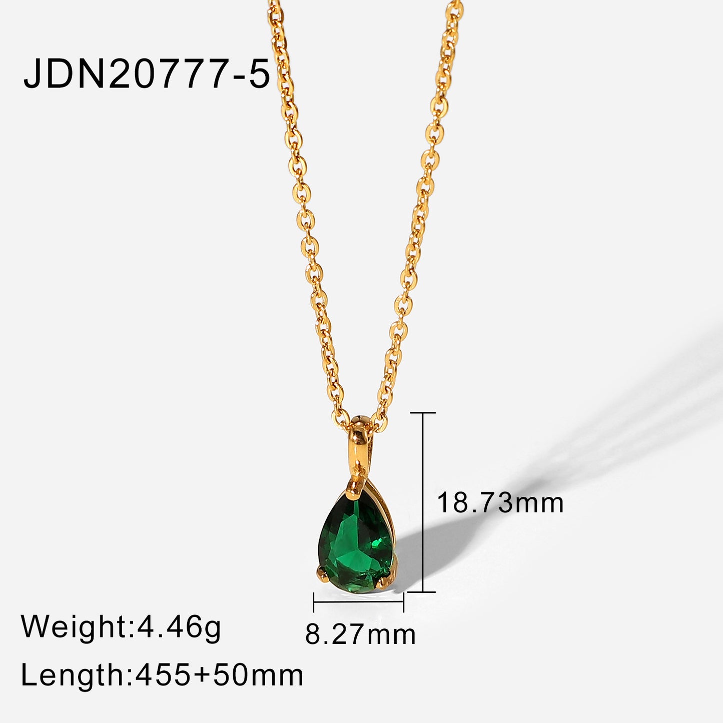 Simple 18k Gold-plated Color Zircon Stainless Steel Drop-shaped Pendant Necklace