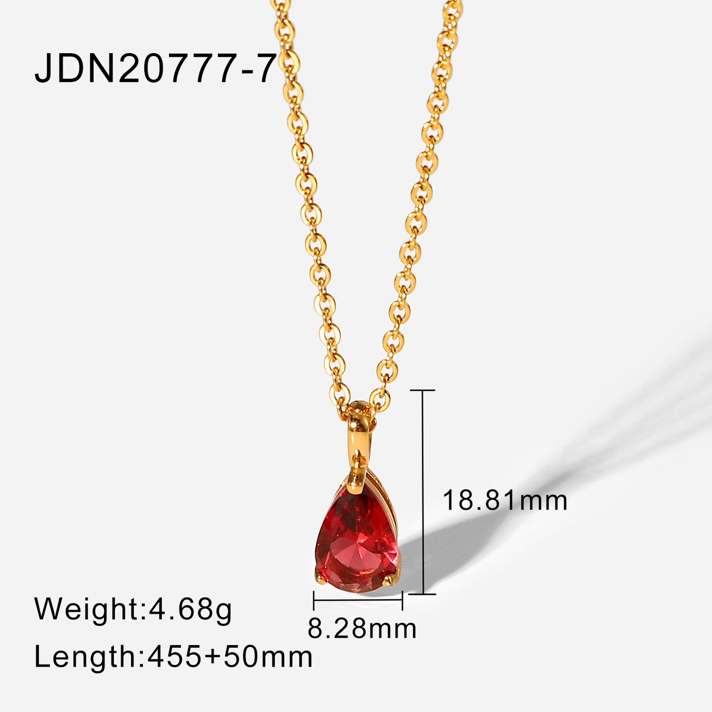 Simple 18k Gold-plated Color Zircon Stainless Steel Drop-shaped Pendant Necklace