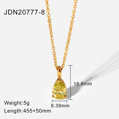 Simple 18k Gold-plated Color Zircon Stainless Steel Drop-shaped Pendant Necklace