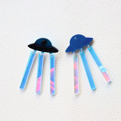 Laser Colorful Ufo Earrings Funny Spaceship Creative Acrylic Earrings Wholesale