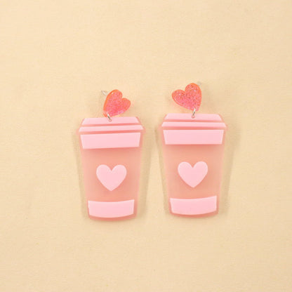 European And American Fashion Personality Creative New Heart Milk Tea Acrylic Earrings