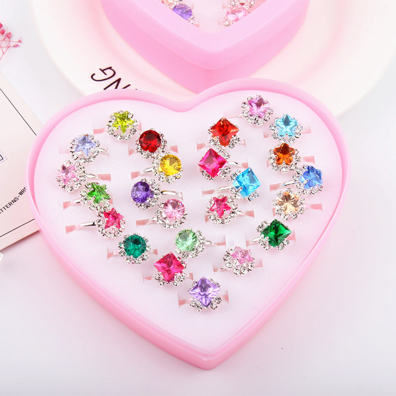 Children's Ring Set Alloy Girl Exquisite Ring Adjustable 36 Pieces