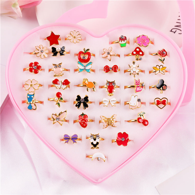 Children's Ring Set Alloy Girl Exquisite Ring Adjustable 36 Pieces