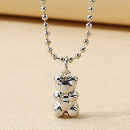 Korean Simple Trendy Bear Pendent Stainless Steel Necklace