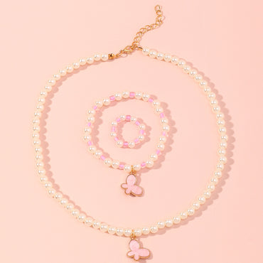 Korean Style Butterfly Pearl Necklace Bracelet Ring