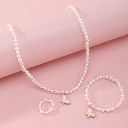 Korean Style Butterfly Pearl Necklace Bracelet Ring