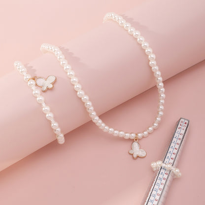 Korean Style Butterfly Pearl Necklace Bracelet Ring