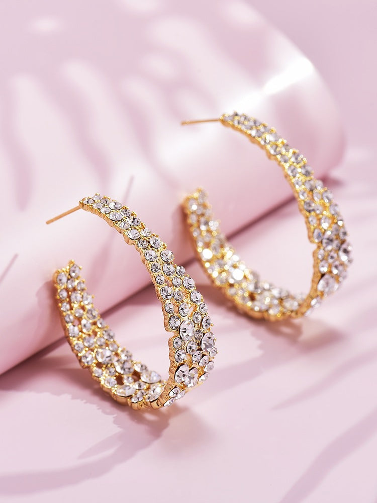 Fashion Exaggerated Arc Earrings Rhinestone Earrings