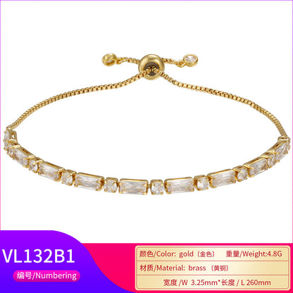 New Zircon Bracelet Square Round Adjustable Pull Bracelet Jewelry Accessories