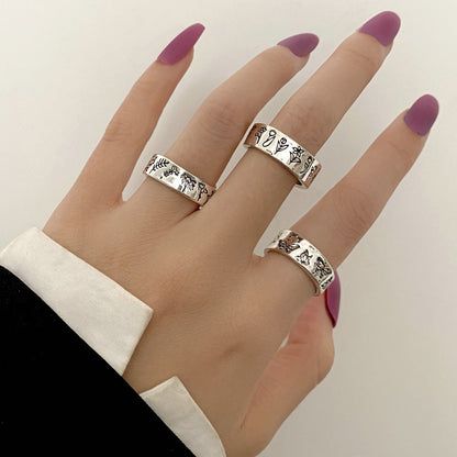 Creative Personality Mushroom Ring Set 3-piece Joint Ring Retro Engraving Butterfly Ring