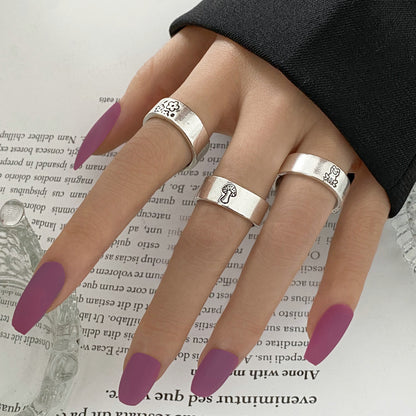 Creative Personality Mushroom Ring Set 3-piece Joint Ring Retro Engraving Butterfly Ring