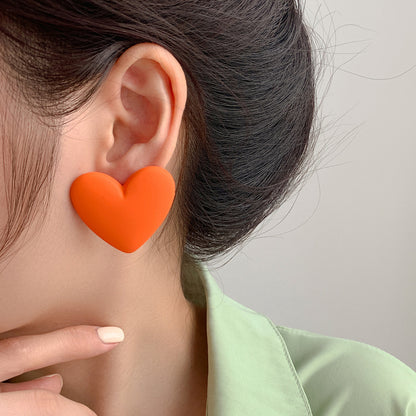 Korean Fashion Love Silver Needle Multi-color Peach Heart Earrings