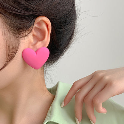 Korean Fashion Love Silver Needle Multi-color Peach Heart Earrings