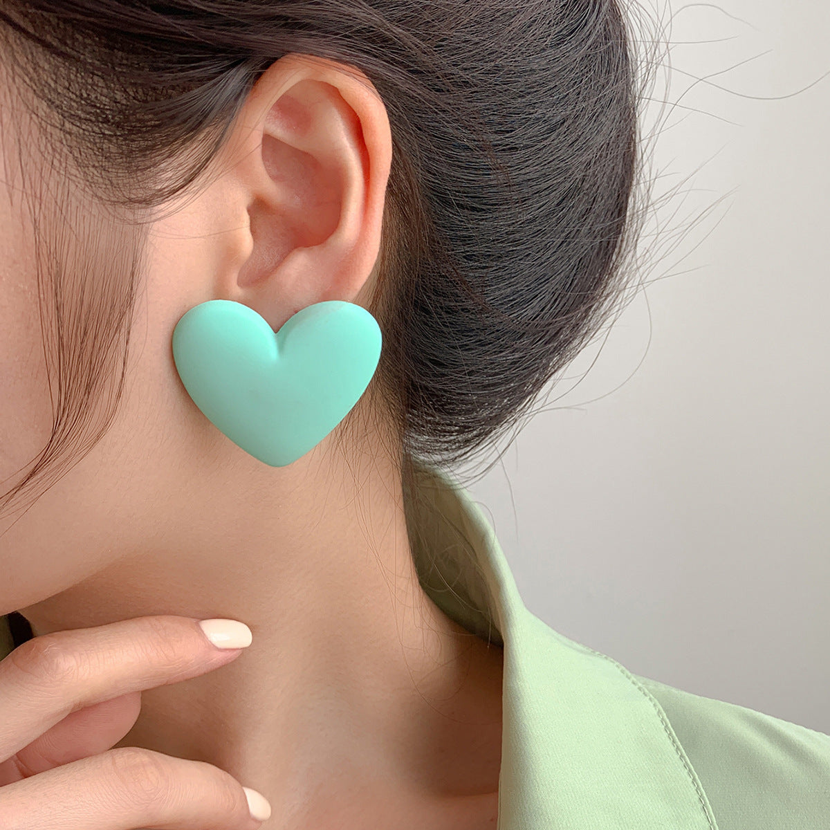 Korean Fashion Love Silver Needle Multi-color Peach Heart Earrings