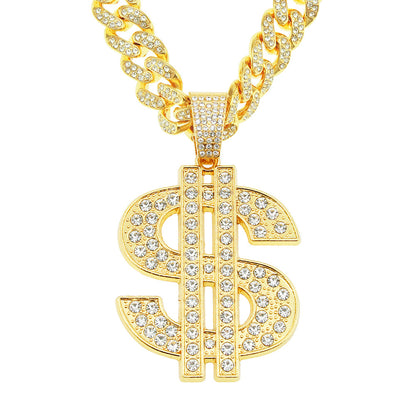 Hip-hop Diamond-studded Dollar Pendant Necklace Trendy Clavicle Chain