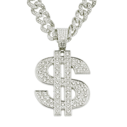 Hip-hop Diamond-studded Dollar Pendant Necklace Trendy Clavicle Chain