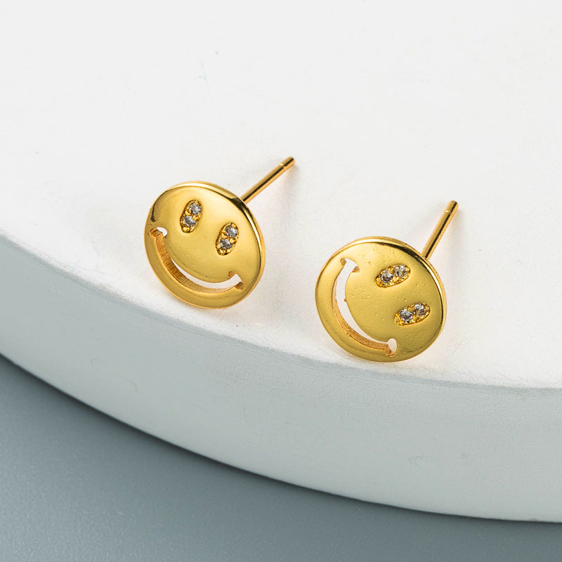 Fashion Copper Gold-plated Micro-inlaid Zircon Smiley Face Earrings