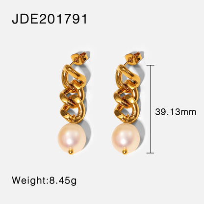 New 18k Gold-plated Baroque Pearl Drop Geometric Stainless Steel Earrings