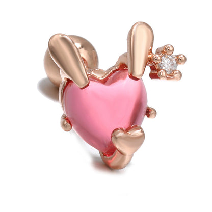 Korean Small Animal Rabbit Pig Color Zirconium Copper Earrings Wholesale