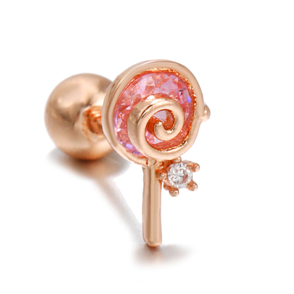 Pink Candy Ear Bone Studs Lollipop Ice Cream Earrings Piercing Ear Studs