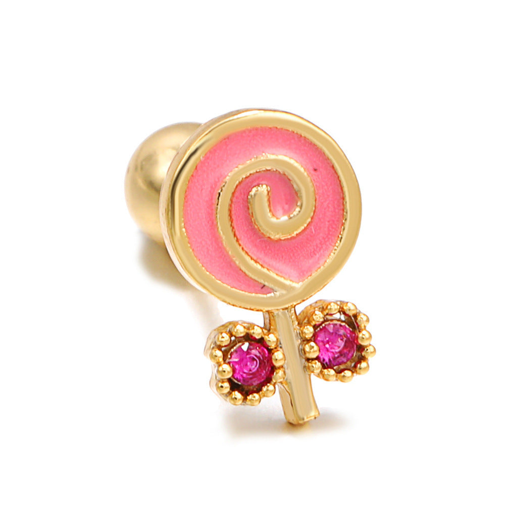 Pink Candy Ear Bone Studs Lollipop Ice Cream Earrings Piercing Ear Studs